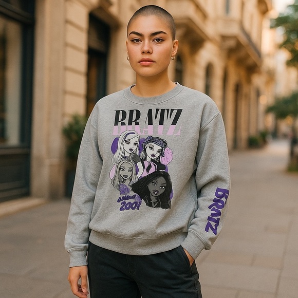 Bratz Sweaters - Gray and Purple Crew Neck Sweaters with Bratz Graphics